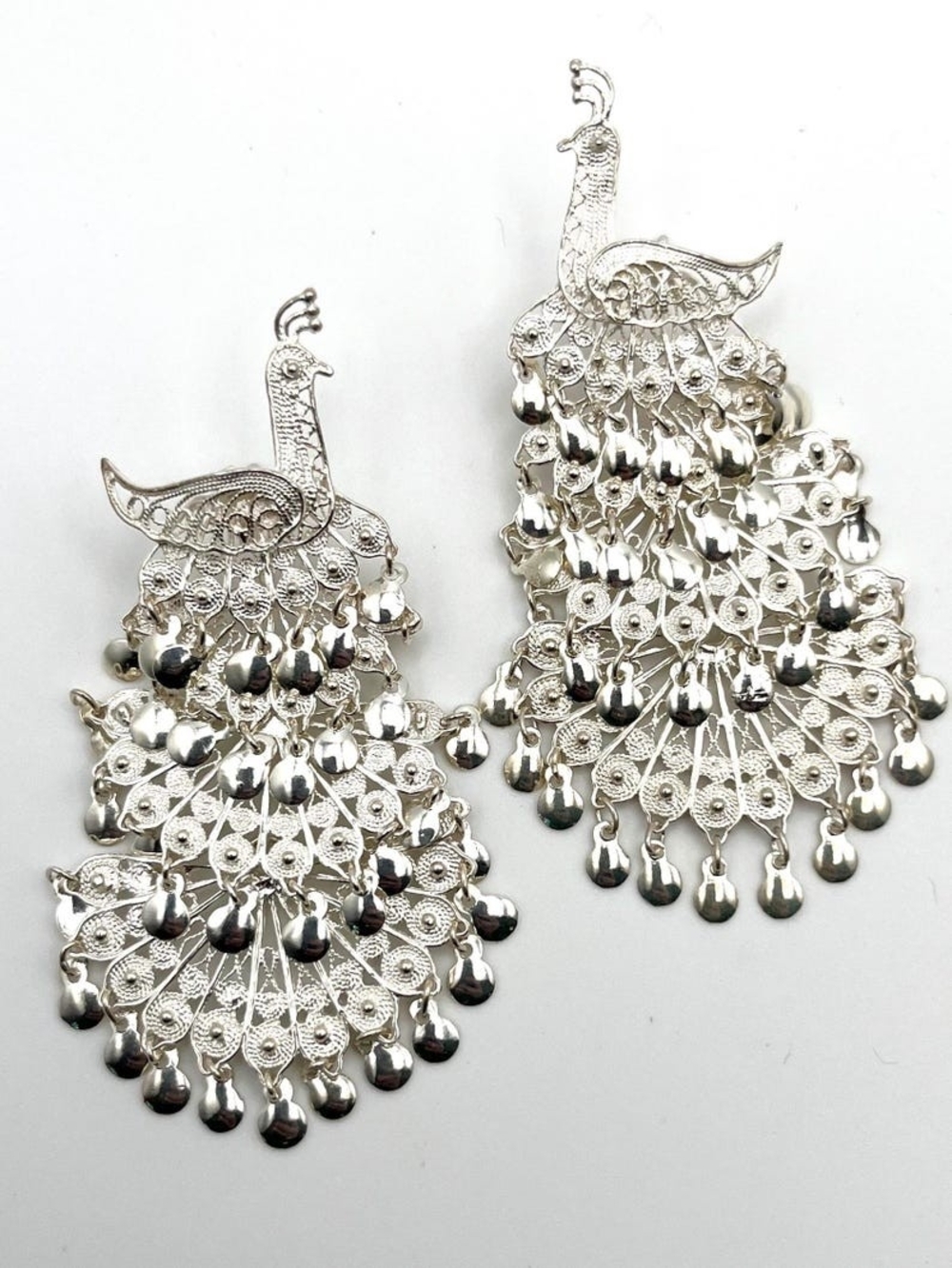 Vintage 925 Silver Articulated Peacock Earrings